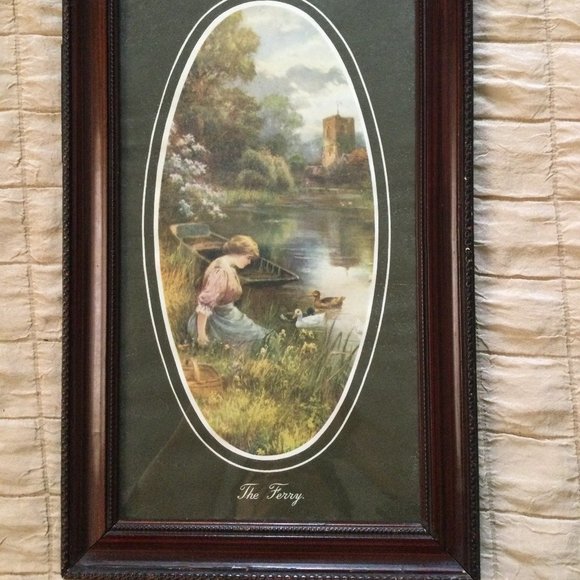 vintage print the ferry in a vintage frame wall art wall decor woman boat duck - Picture 1 of 5